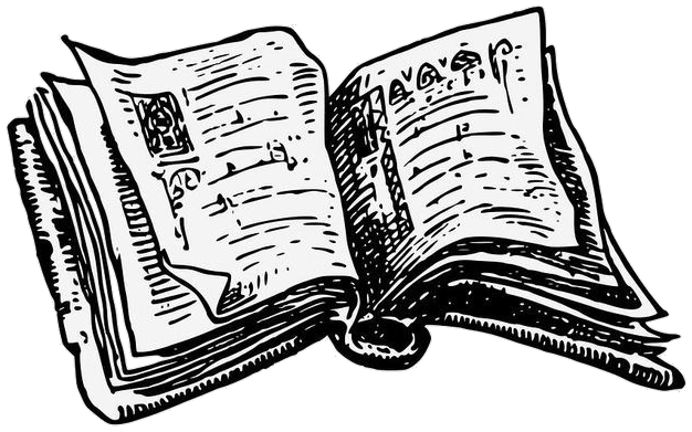 An engraved open book with illuminated pages